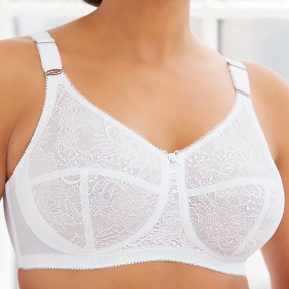 Set Of 3! 46DD Glamorise COMFORT LIFT Bra (COTTON-LINED) Wireless LACE WHITE NEW - Picture 3 of 11